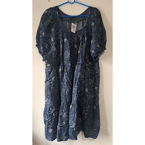 Torrid womens 2xl blue denim shift dress tiered boho pockets puff sleeve - Picture 1 of 8